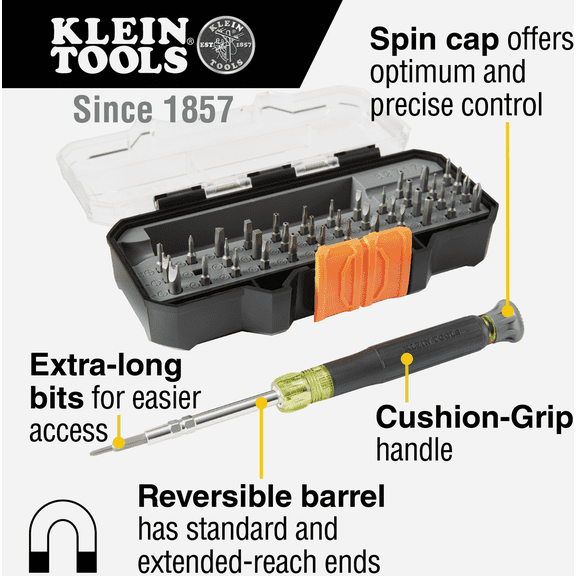 Klein 40-Piece Precision Screwdriver Set - Single Pack — Heavy-Duty Construction, Professional Use