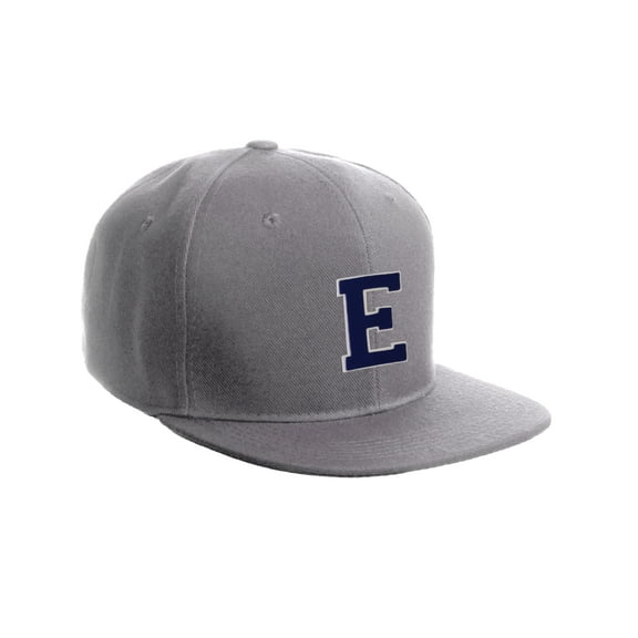 Classic Snapback Hat Custom A to Z Initial Letters, Light Grey Cap White Navy