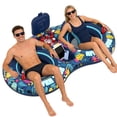 thumbnail image 5 of Pool Floats Adult, 2 Person River Tubes Inflatable 5-in-1 Heavy Duty River Raft with Backrests, Built-in Cooler, 2 Cup Holders, Floating Lounge Floatie for Lake Swimming Pool Summer Relaxation, 5 of 8