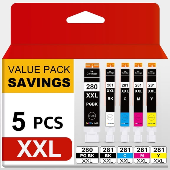 280 Ink Cartridges for Canon Ink 280 and 281 for Canon PGI-280XXL Ink Cartridges  for Canon Pixma TR8520 TR8620a TS8120 Ink(5 Pack)