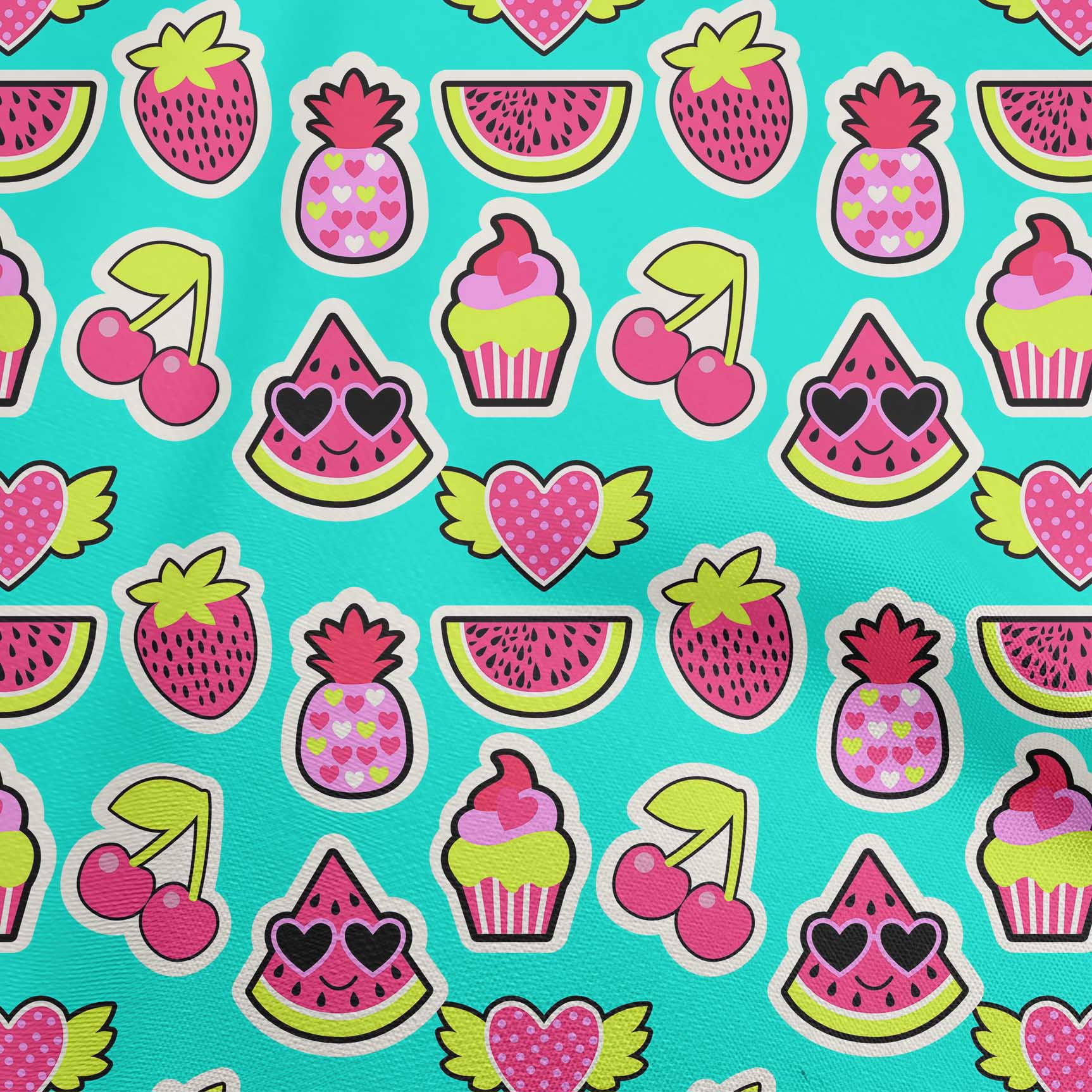 oneOone Cotton Silk Aqua Blue Fabric Asian Kawaii Fruits Quilting