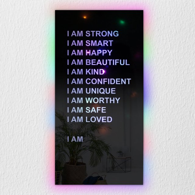 Espejo de pared con frases positivas de Ghojet, espejo personalizado con luces LED, acrílico, 40 x 20 cm.