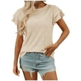thumbnail image 2 of iHengLiXing Plus Size Spring Tops for Women 2025 Dressy Casual Women's Fashion Summer Solid Color Round-Neck Short Sleeve Blouses Beige L, 2 of 7