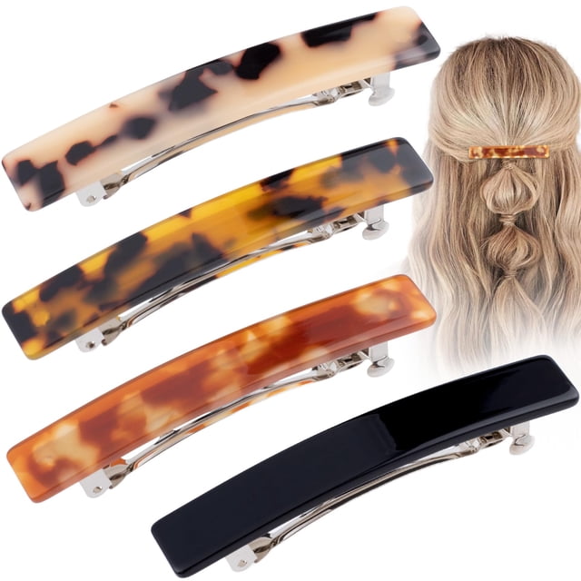 STSTR 4 pinzas para el pelo con pasador francés para mujer de 2,95 pulgadas, pequeñas pinzas para el pelo de concha de tortuga, curvadas, brillantes, finas, accesorios planos para el cabello para muje