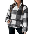 thumbnail image 2 of Aboser Womens Flannel Sweatshirt No Hood Trendy Plaid Shacket Fuzzy Fleece Pullover Casual Quarter Zip Up Shirts Loose Long Sleeve Sweatshirts with Pocket, 2 of 7