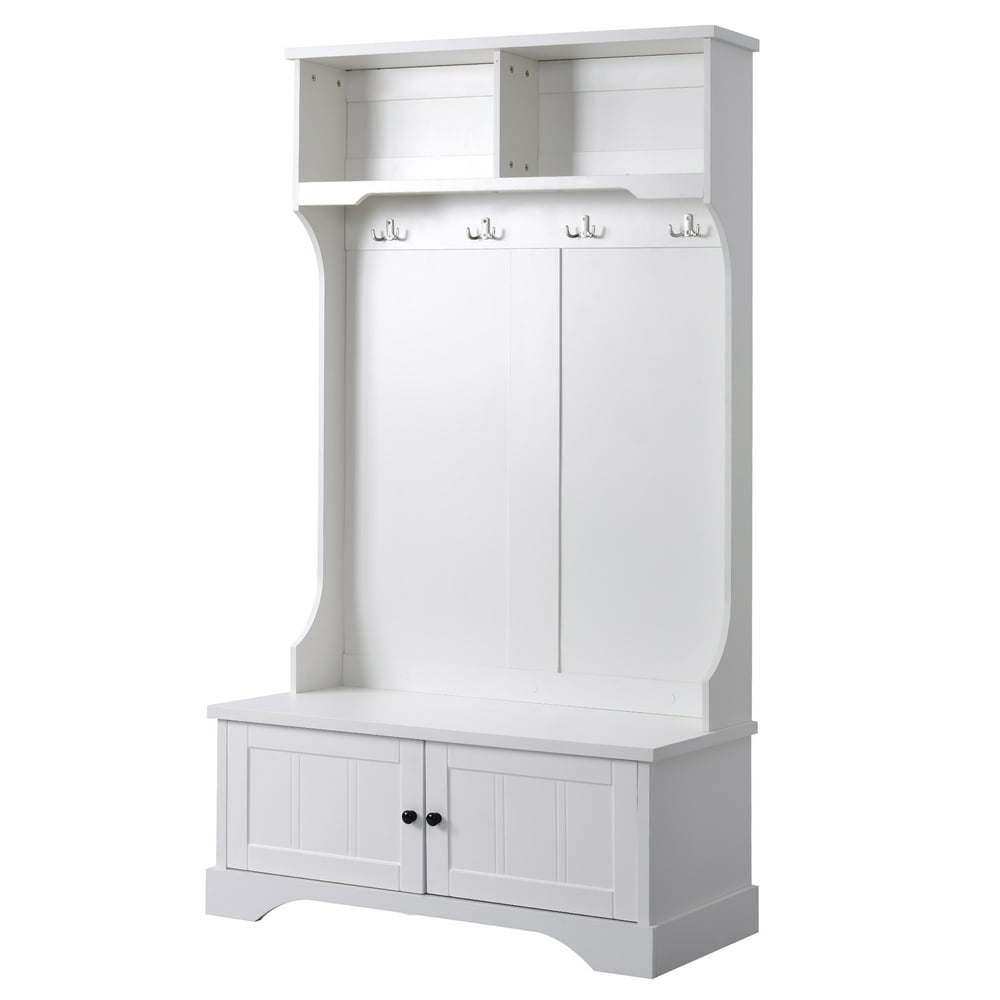 White Hall Tree Entryway Storage Bench Hall Tree Shoes Bench Entryway ...