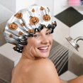 thumbnail image 5 of Shower Caps,Classic Halloween Pumpkins Pattern Waterproof Shower Cap for Women 4 Pieces,Double Reusable Hair Cover for Shower PEVA Elastic Stretch Hem, 5 of 7