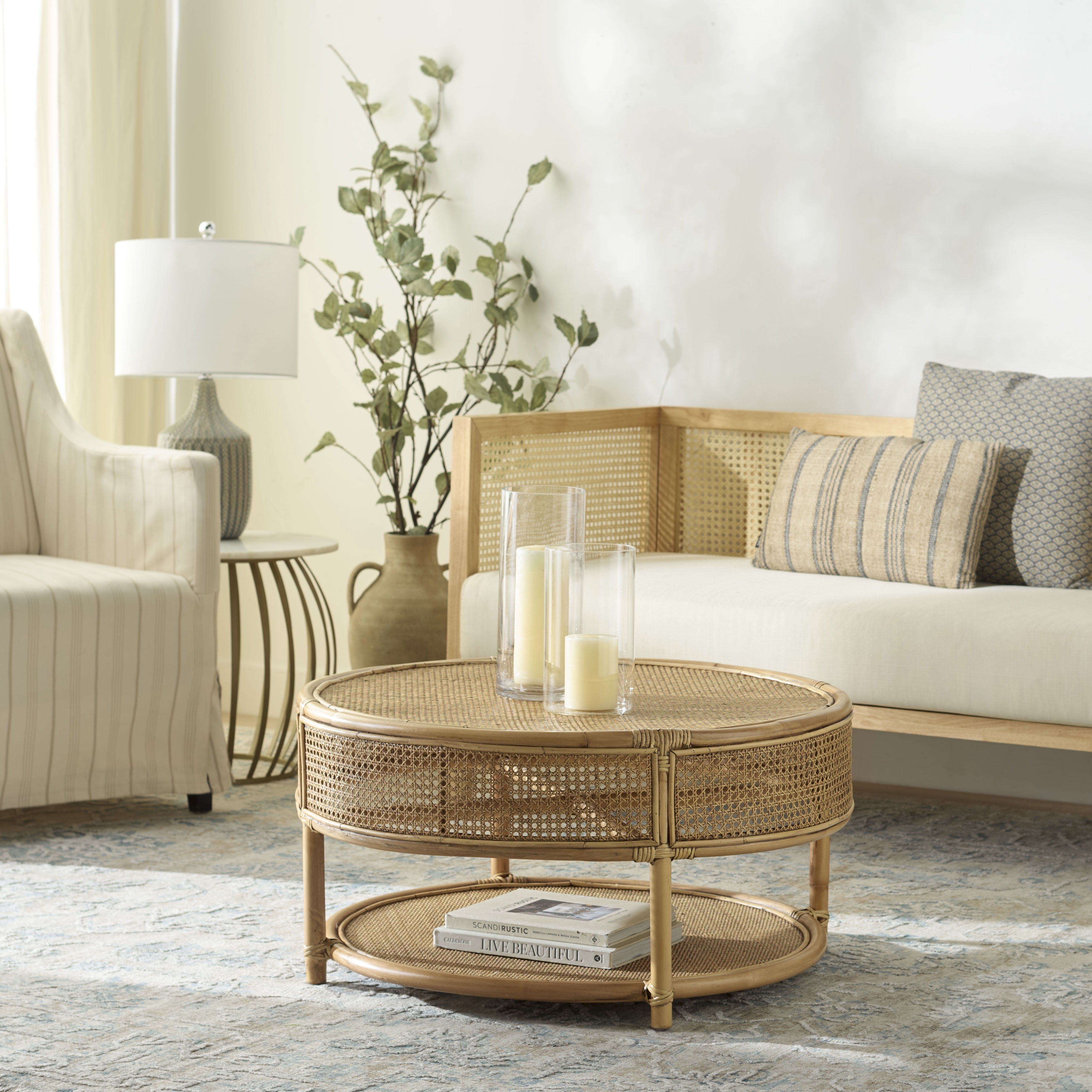 Safavieh Arvid Coastal Round Rattan Coffee Table, Honey Brown Wash