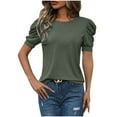 thumbnail image 2 of Sevevn Women's Loose Casual Solid Color Round Neck Short Sleeved Top Summer Gift Army Green XL, 2 of 7