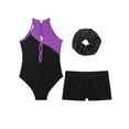 thumbnail image 4 of vastwit Kids Girls Gymnastic Leotards Set Sleeveless Ballet Dance Unitard with Booty Short Hair Band Set Purple&Black 14, 4 of 5