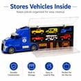 thumbnail image 2 of 11-Piece Toy Truck Carrier Set with Mini Vehicles, Big Rig Transporter Playset with Cars, Helicopter, Bus & Road Signs, Storage Truck Toy for Kids Ages 3+, 2 of 9