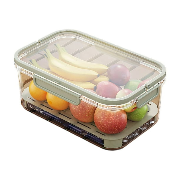 Billuyoard Caja sellada de ABS con drenaje y separación de frutas para restaurante, caja de almacenamiento para refrigerador con tapa fácil de Almacenamiento y organización del hogar verde