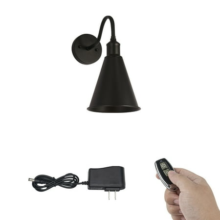 

FSLiving Rechargeable Battery Run Low-Volt Safe LED Remote Control Black Lamp Body & Shade Wall Lighting Vintage Design for Kitchen Corner Bedsides Entrance Bulb Included - 1 Pack