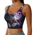 thumbnail image 2 of Fotbe Purple Moon Cat Sujetador Deportivo Largo sin Aros para Mujer con Almohadillas y Soporte Medio, Transpirable y Absorbente, Camiseta Tipo Chaleco o Tank Top-Medium, 2 of 8
