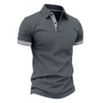 thumbnail image 4 of Men's Shirts, Mens Collared Shirts Short Sleeve Casual Golf Shirt Contrast Trim Button Placket Athletic Summer Work Top Travel Wear Dark Gray S, 4 of 8