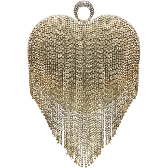 Women Rhinestone Evening Bags Purses Heart Shape Clutch Tassel Purse Handbag for Wedding Party