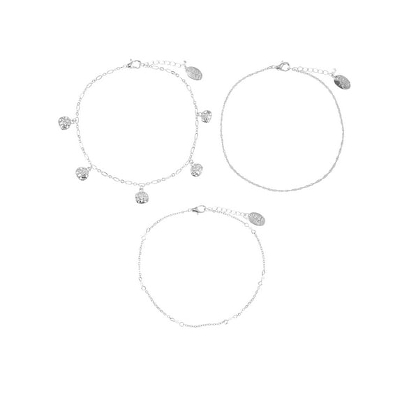 Time and Tru Silvertone Anklet Set, Sand Dollar Charms, 3 Pieces