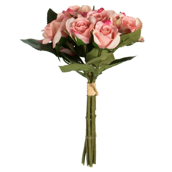 Vickerman 10" Artificial Pink Rose Bouquet, Set of 3