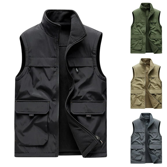 Lovskoo Men's Workout Vest Coats Tank Tops Sleeveless Thin Sports Multi-Pocket Casual Quick-Drying Loose Hiking Cargo Outdoor Jackets Olive Green