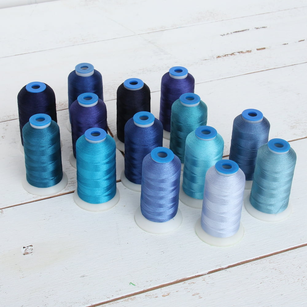 14 Cone Blue Color Builder Polyester Thread Set by Threadart 1000m Cones Brilliant Finish