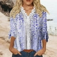 thumbnail image 2 of Dyegold Blouses For Women Dressy Casual 3/4 Flare Sleeve Lace Trim V Neck Floral Print Vintage Tunic Tops Loose Fit Shirts, 2 of 5