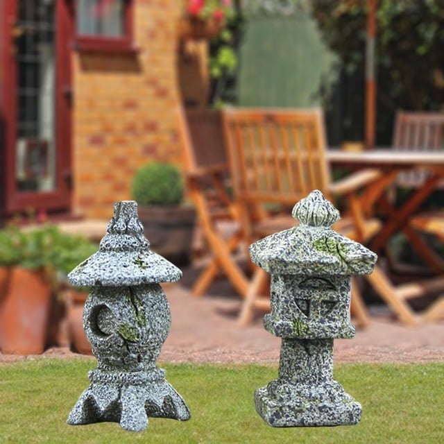 1 par de estatua de linterna de pagoda de resina, estatua oriental, torre, jardín, patio, bonsai, muebles de decoración, para decoración para hogar, shamjiam Estatua de bonsái