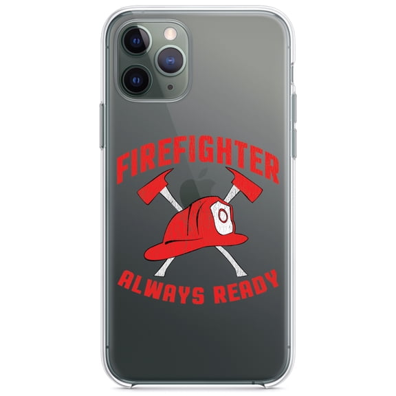 DistinctInk Clear Shockproof Hybrid Case for iPhone 13 (6.1" Screen) - TPU Bumper Acrylic Back Tempered Glass Screen Protector - Firefighter - Always Ready