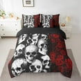 thumbnail image 2 of YST Gothic Skull Bed In A Bag Queen Retro Rose Flower Comforter Set 7 Piece For Kids Adults,Romantic Goth Bedding Set Floral Bones Skeleton Bed Sheets Set With Comforter, 2 of 4