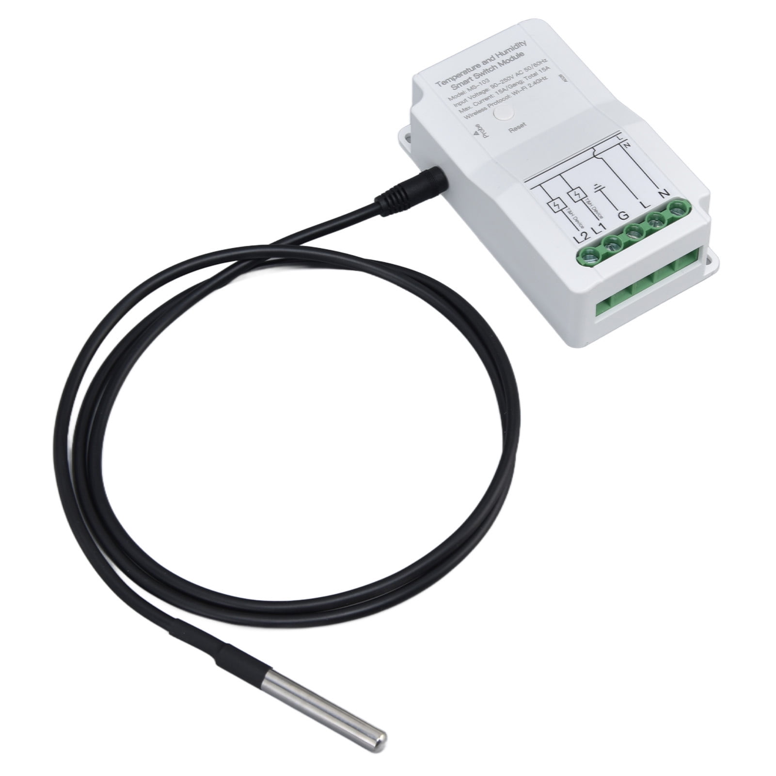 NFTIGB WiFi Temperature Humidity Smart Switch Module 15A Dual Relay Output TUYA App Compatible with Temperature Probe 90-250V for Home Aquariums Plants