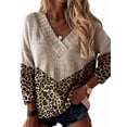 thumbnail image 2 of Womens Striped Sweater Casual Leopard Long Sleeve V Neck Chunky Knit Drop Shoulder Pullover Jumper Tops Leopard Print M, 2 of 7