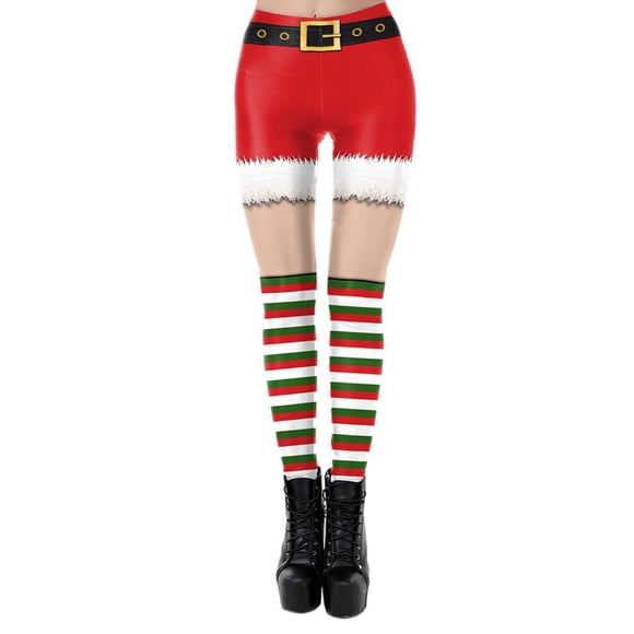 Leggings navideños estampados de cintura alta para festivales, vacaciones, otoño, para mujer, fitness C