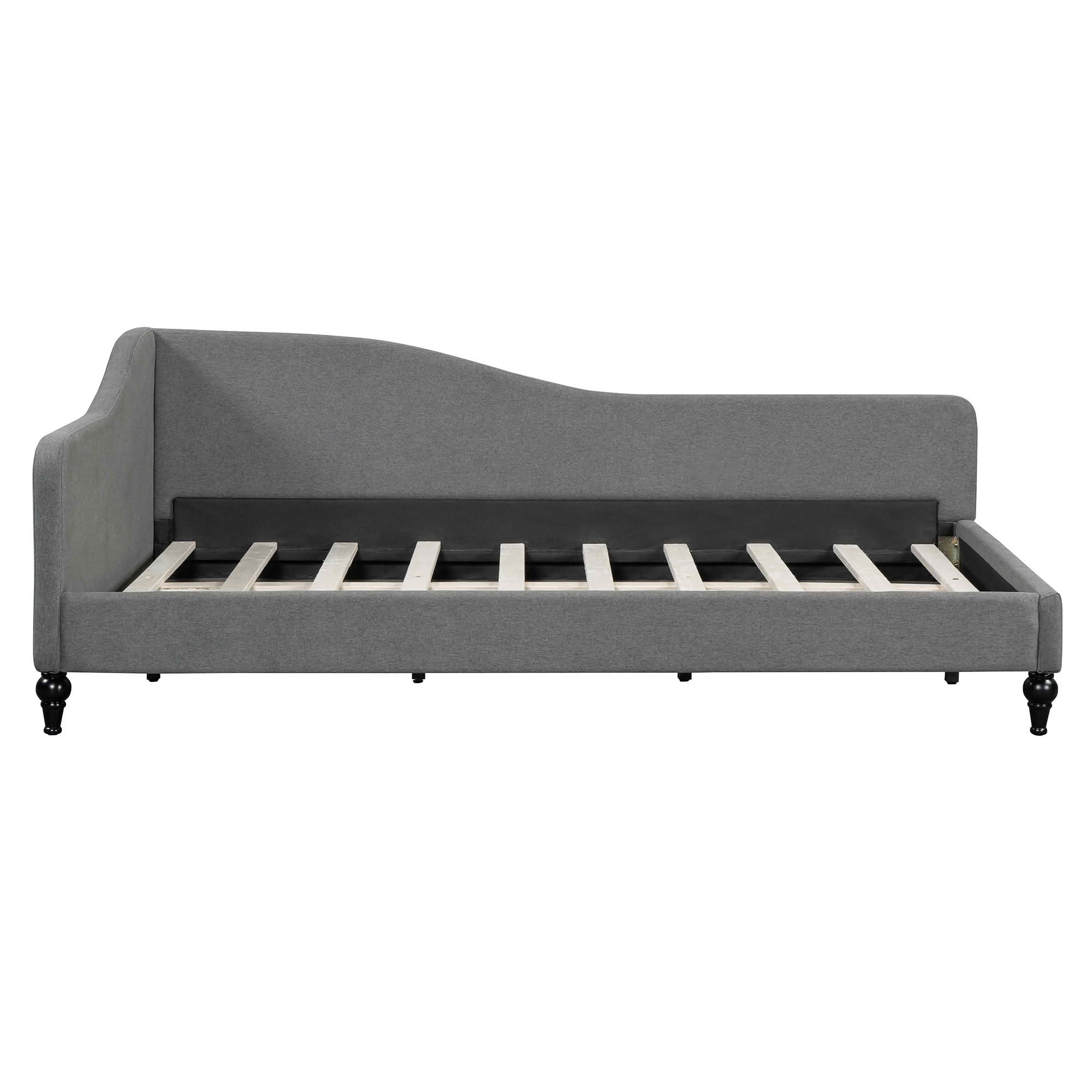 MAYEERTY Twin Size L-Shaped Linen Daybed, with Solid Wood Legs, Gray