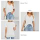 thumbnail image 5 of Top casual de manga corta para mujer con decoración de botones, cuello en V, camiseta suelta de poliéster para verano, blanco M, 5 of 6