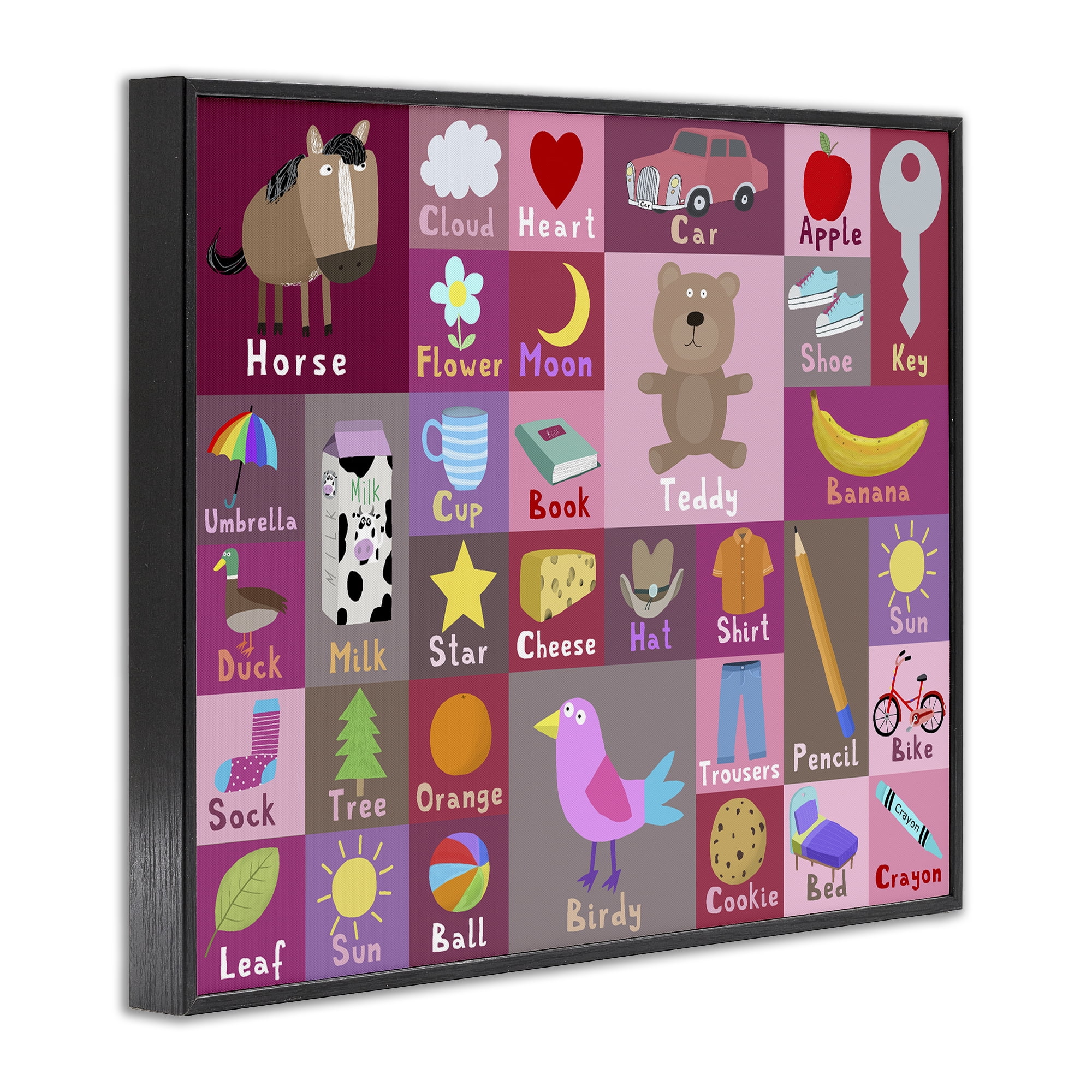 Stupell Industries Pink First Words Black Framed Giclee Art, design by Carla Daly