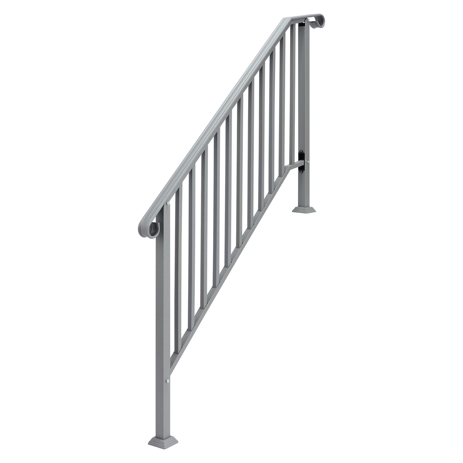Silver Powder Coated Galvanized Iron Stair Handrail Curved Step Railing Fit 4-5 Steps Outdoor Garden Safety Iron Picket Rail With Installation Hardware