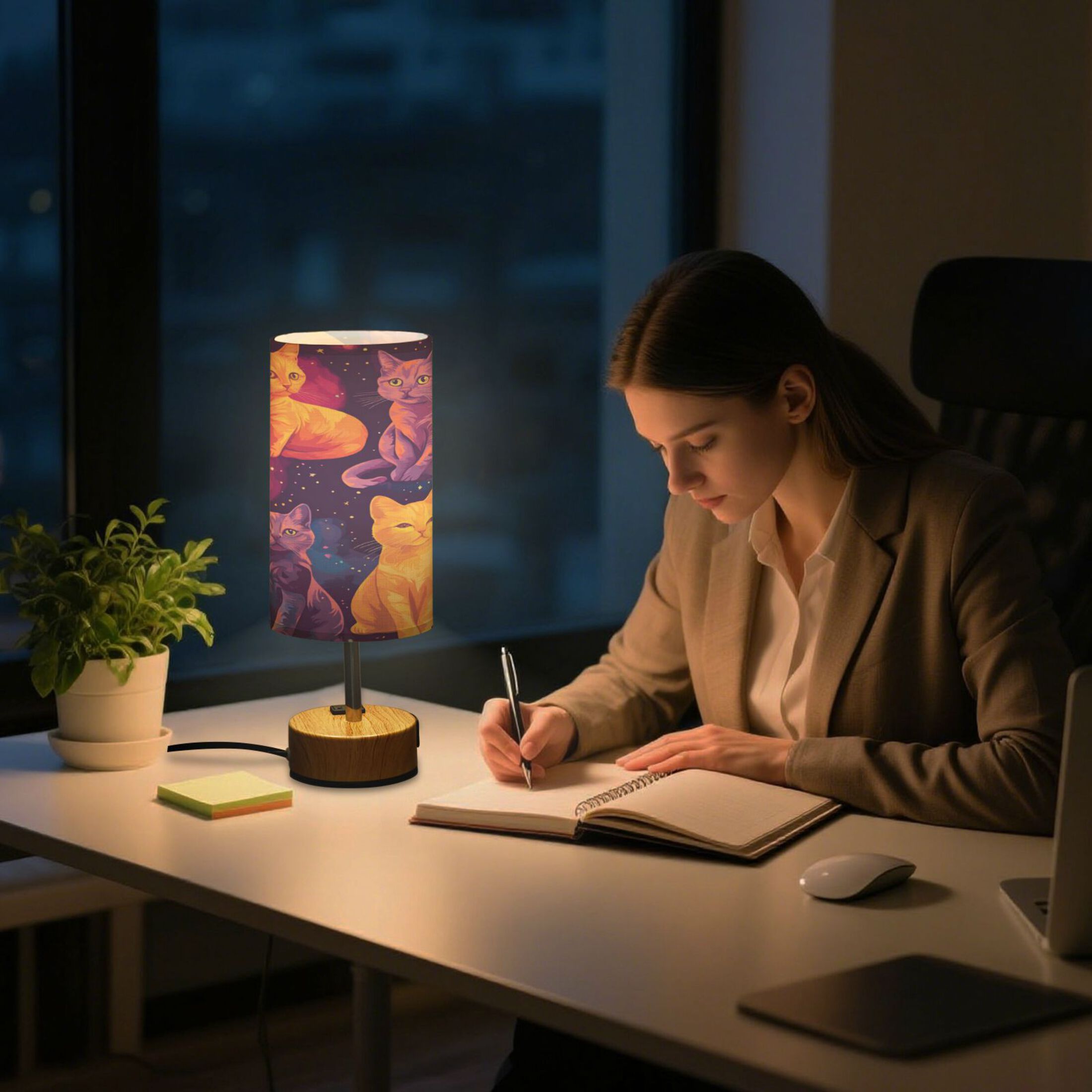 Touch-Control 3-Color Desk Lamp with Plug – Energy-Saving LED + 3 Simultaneous Charging Ports Cats in The Stars