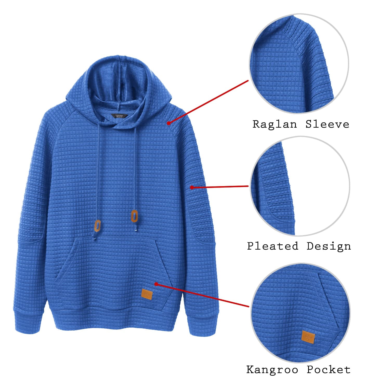 COOFANDY Men's Casaul Sweatshirt Long Sleeve Drawstring Knit Waffle Solid Hoodies for Men Slim Fit