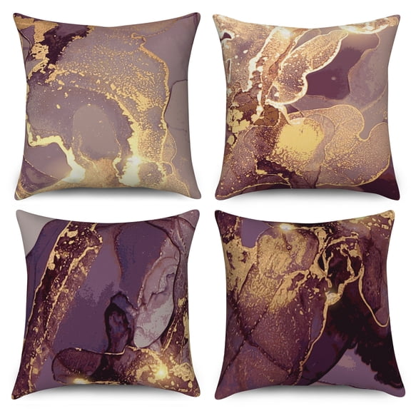 Purple Gold Marble Throw Pillow Covers Set of 4 Marble Texture Modern Decorative Pillow Cases for Couch Sofa Bed Home Decor,18"x18" Inch