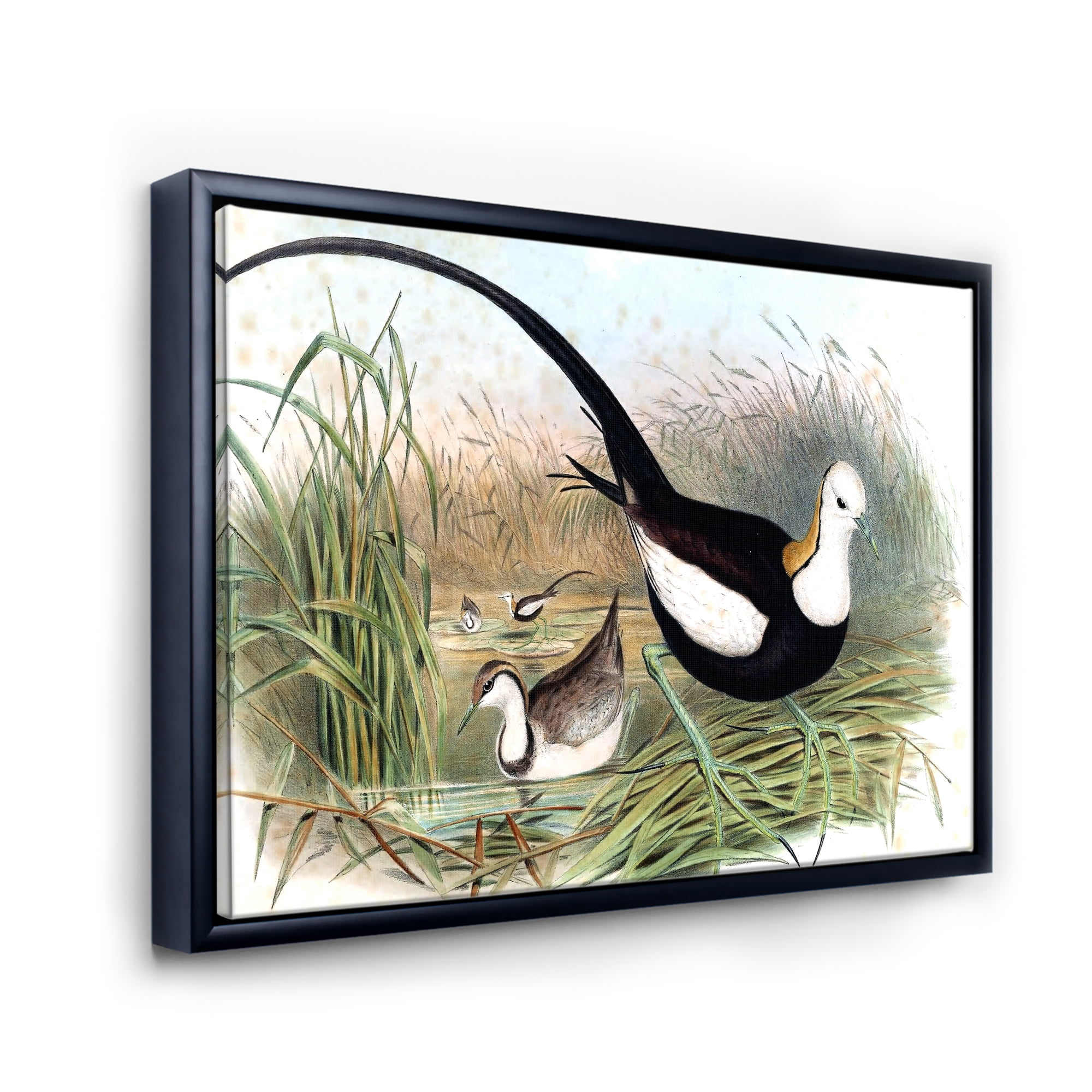 Designart 'Vintage Countryside Birds In Lake' Farmhouse Framed Canvas Wall Art Print
