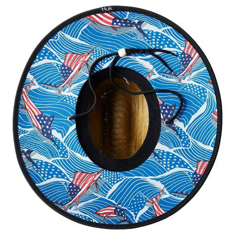 HUK Men's Camo Patch Straw Wide Brim Fishing Hat + Sun Protection,  Americana, 1