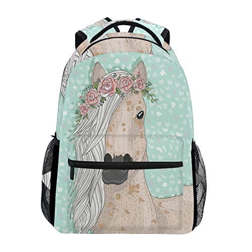 Mochilas escolares Bolaz caballo de flores azul grande para niñas y niños