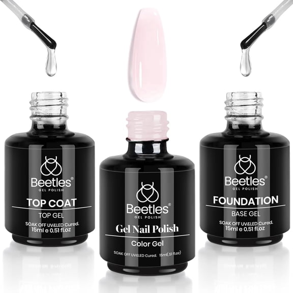 Beetles Gel Nail Polish Kit 3pcs 15ml Base Top Coat Jelly Pink Set | Jelly pink gel polish set includes base and top coat for easy DIY manicures.