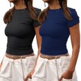 thumbnail image 1 of Crop Workout Tops for Women Pack Summer Short Sleeve Gym Athletic Compression Shirts Cute Tight Basic Tops Tee, 1 of 6