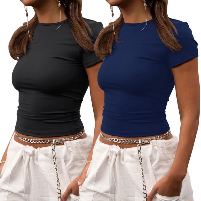 Crop Workout Tops for Women Pack Summer Short Sleeve Gym Athletic Compression Shirts Cute Tight Basic Tops Tee