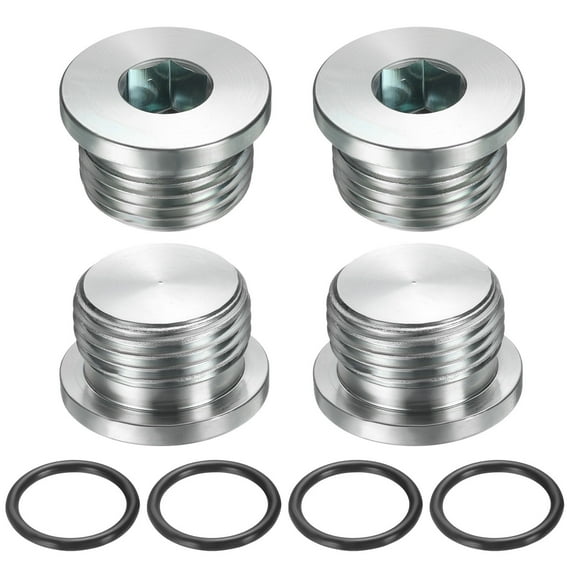 4 Pack SAE 1-1/16-12 UNF Inner Hex Head Pipe Fitting Plug, Universal Carbon Steel Thread Socket Plug with O-Ring for Terminate Pipe Ends or Replacement Drains