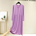 thumbnail image 2 of MGDXOX Nightgowns for Women Long Sleeve House Dress Soft Pleated Dresses V Neck Button Down Lightweight Sleepwear Purple Free Size, 2 of 7