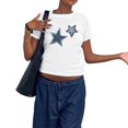 thumbnail image 3 of TSADFHJI Hauts d'Entraînement pour Femmes en Maille Mode Décontractée Imprimé Col Rond Manches Courtes Ajusté T-Shirts TG Blanc, 3 of 4