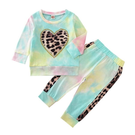 

Baby Girls Long Sleeve Leopard Print Diamond Pullover Hoodies+Pants Set