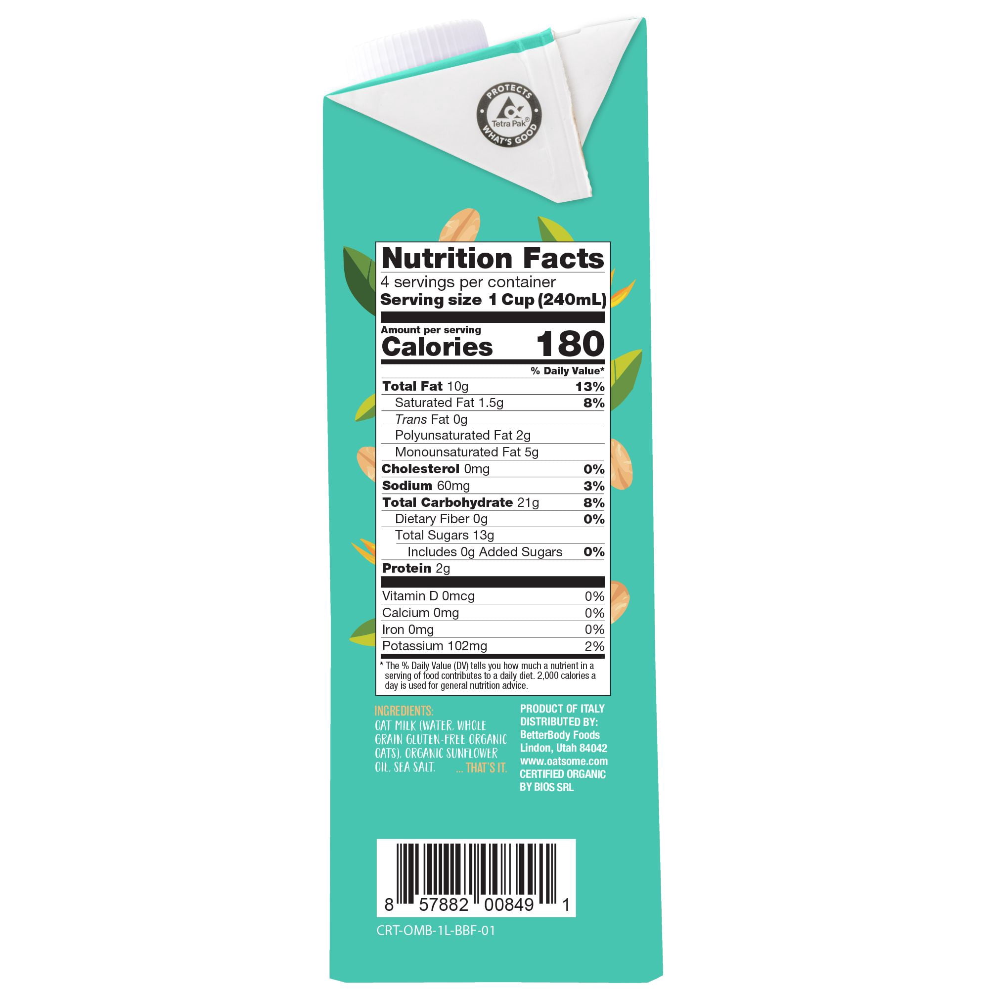 Oatsome Organic Oat Milk Barista, 33.8 fl oz, 6 pack
