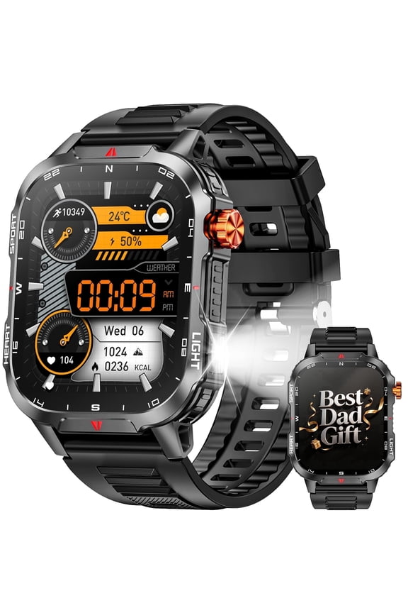 Military Smart Watch for Men, 2.01-inch 1100mA Fitness Tracker Smartwatch, fits for Android and Iphone Devices IP68, with Answer/Make Calls/100+ Sport Modes (Black)